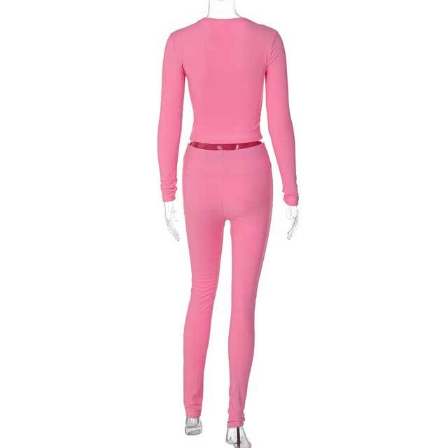 Ribbed Long Sleeve Casual Jogging Suit