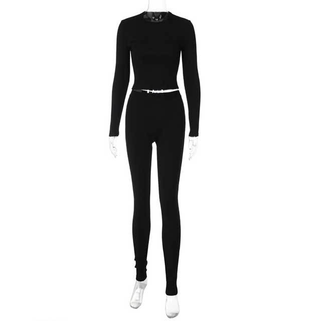 Ribbed Long Sleeve Casual Jogging Suit