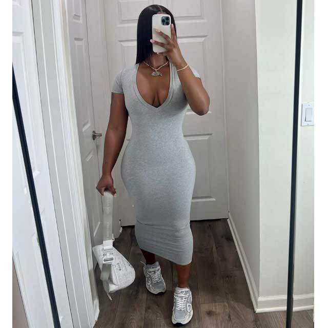 Ribbed Short Sleeve Bodycon Dress