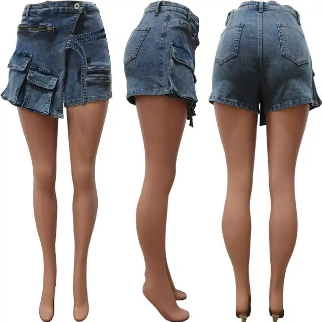 Zipper Cargo Denim Shorts