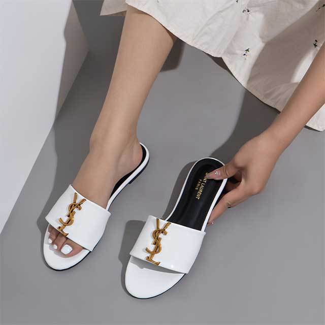 Shinny PU Leather Plus Size Flat Slides