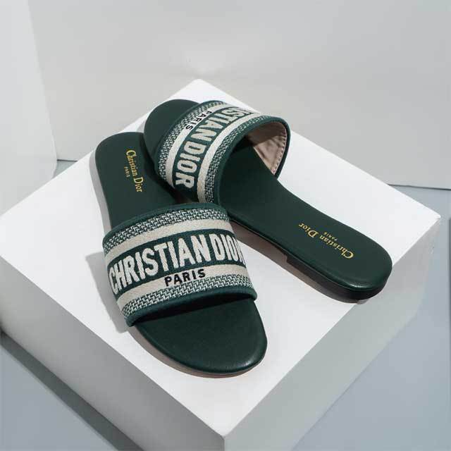 Open Toe Embroidery Flat Slides Shoes