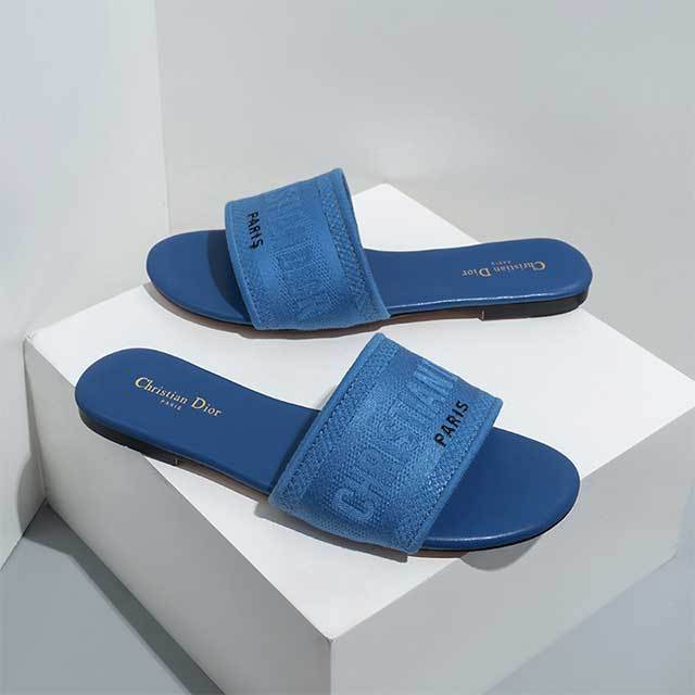 Open Toe Embroidery Flat Slides Shoes
