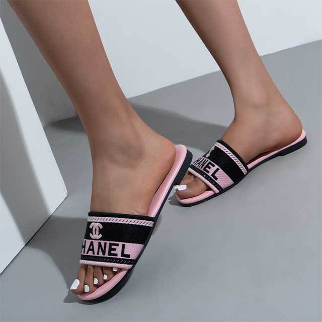 Street Fashion Embroidery Flat Slides Shoes