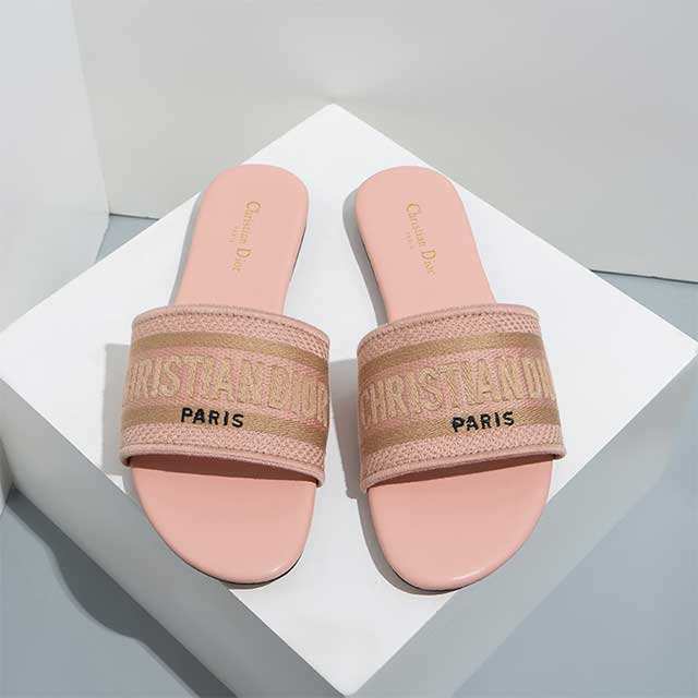 Open Toe Embroidery Flat Slides Shoes