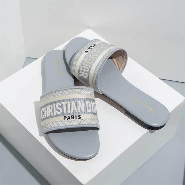 Open Toe Embroidery Flat Slides Shoes