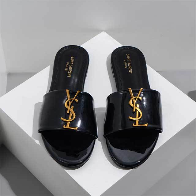 Shinny PU Leather Plus Size Flat Slides