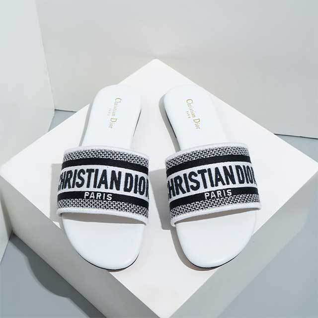 Open Toe Embroidery Flat Slides Shoes