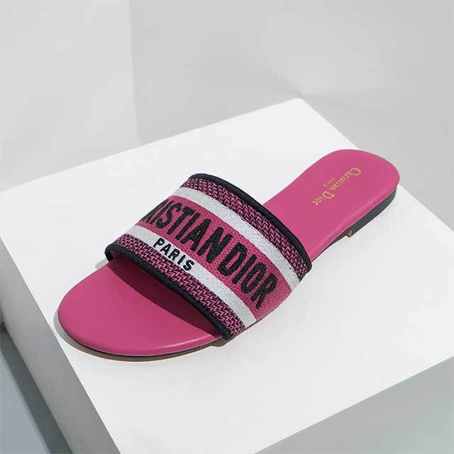 Open Toe Embroidery Flat Slides Shoes