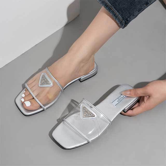 Fashionable Transparent Open Toe Slides Shoes