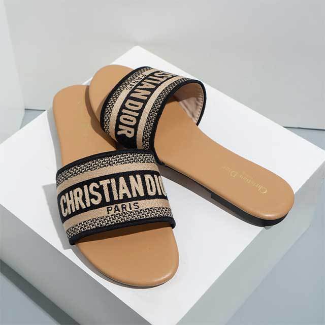 Open Toe Embroidery Flat Slides Shoes