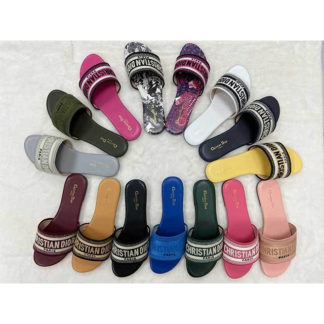Open Toe Embroidery Flat Slides Shoes
