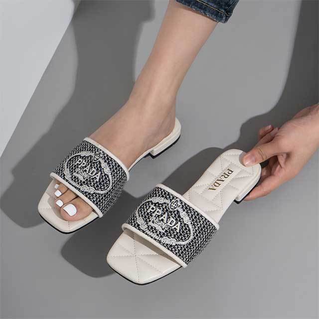 Embroidery Brand Design Low Heels Slides Shoes