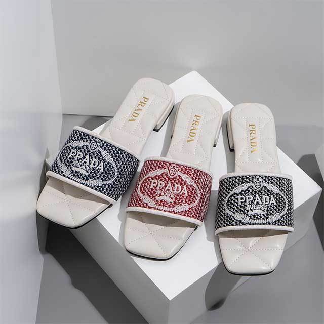 Embroidery Brand Design Low Heels Slides Shoes