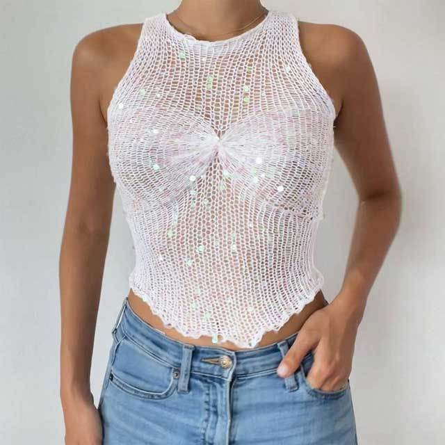 Sequin Hollow Out Tank Top