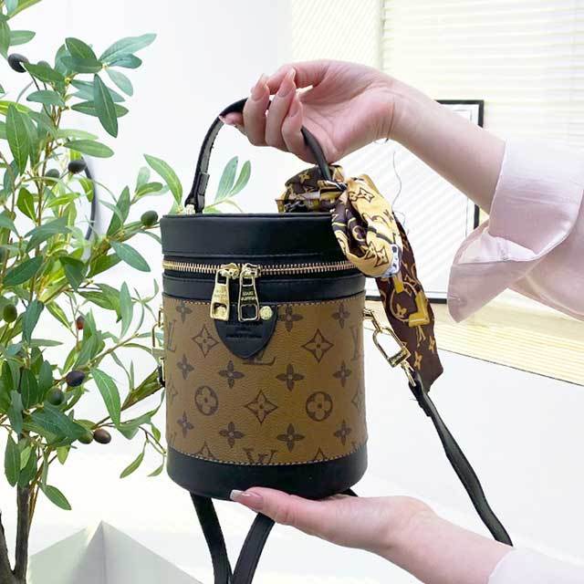 Leather Crossbody Bucket Makeup Bag