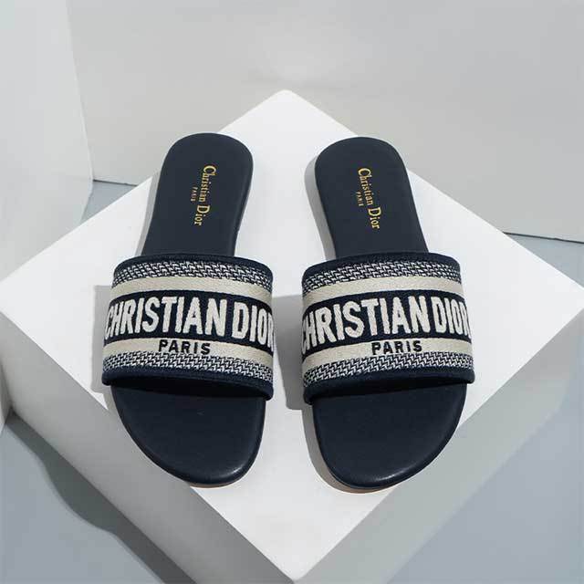 Open Toe Embroidery Flat Slides Shoes