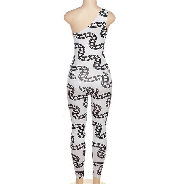 Printed Single Shoulder Jumpsuit