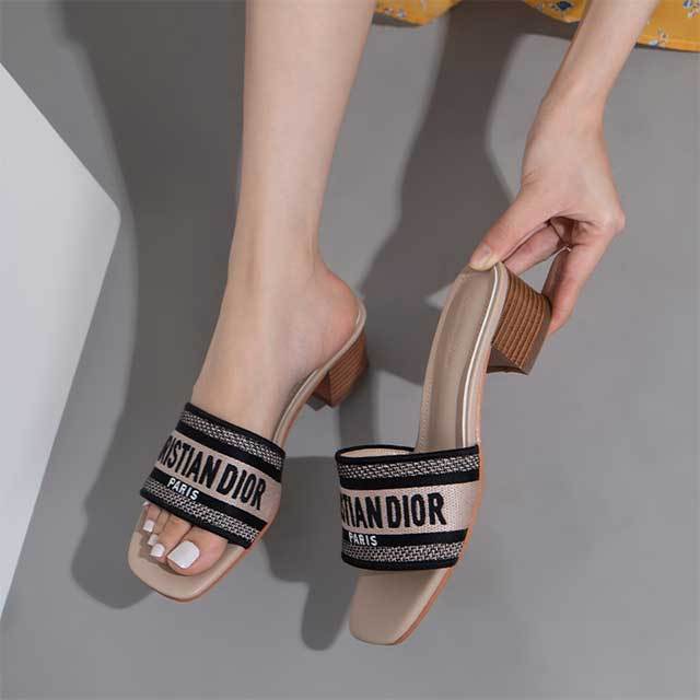 Chunky Heel Open Toe Slippers Shoes