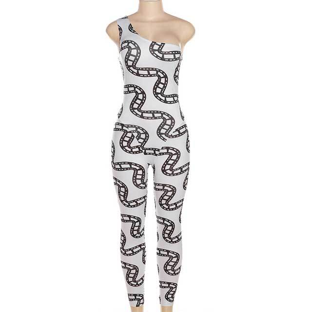 Printed Single Shoulder Jumpsuit