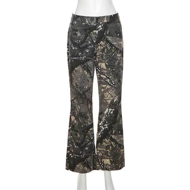 Printed High Waist Cargo Bell Pants