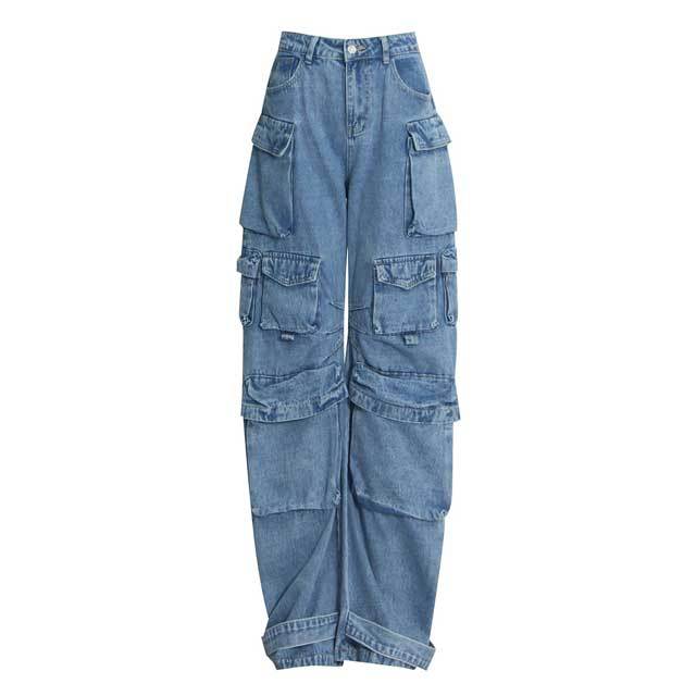 Multi Pockets High Waist Cargo Jeans