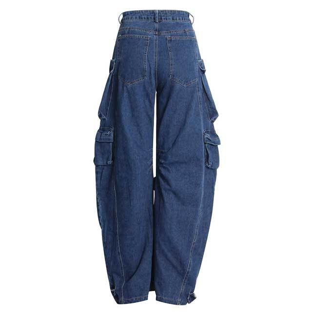 Multi Pockets High Waist Cargo Jeans