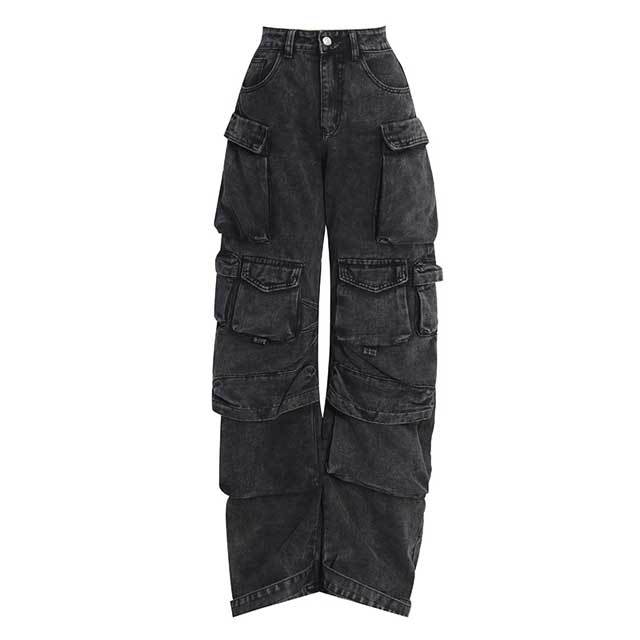 Multi Pockets High Waist Cargo Jeans