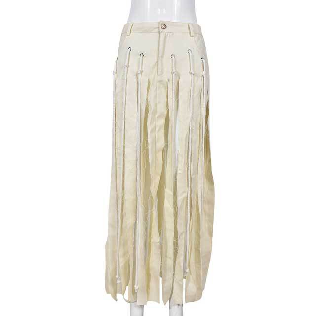 Chic Hollow Out Fringe Maxi Skirt