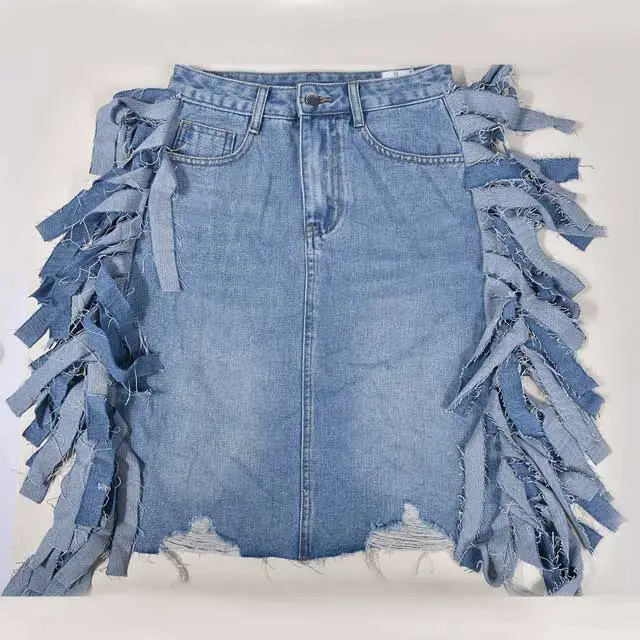 Denim Fringe Skirt