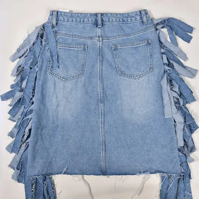 Denim Fringe Skirt