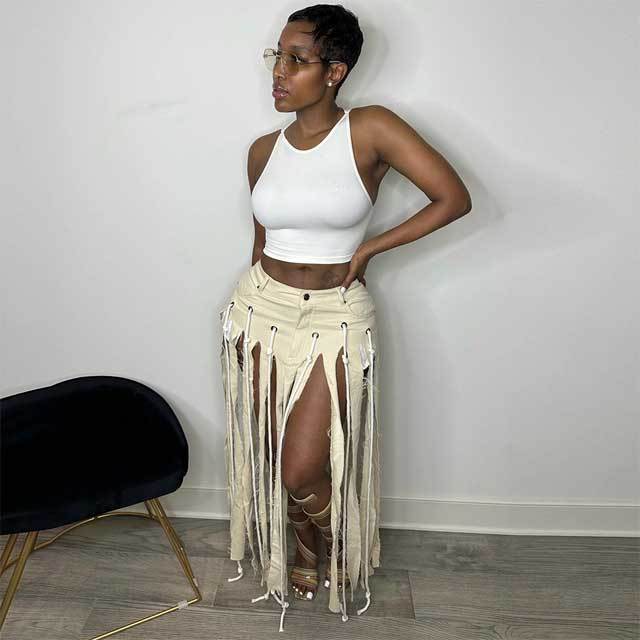 Chic Hollow Out Fringe Maxi Skirt