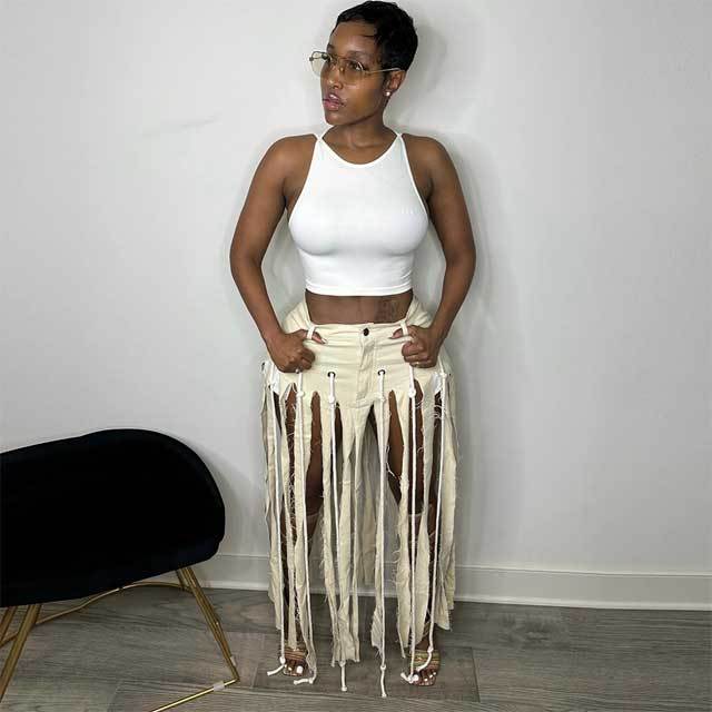 Chic Hollow Out Fringe Maxi Skirt