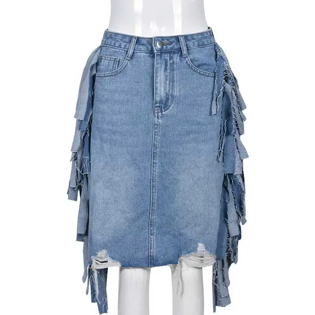 Denim Fringe Skirt