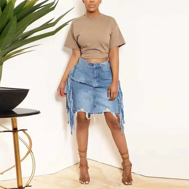 Denim Fringe Skirt