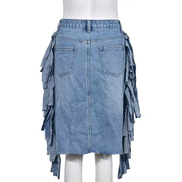 Denim Fringe Skirt