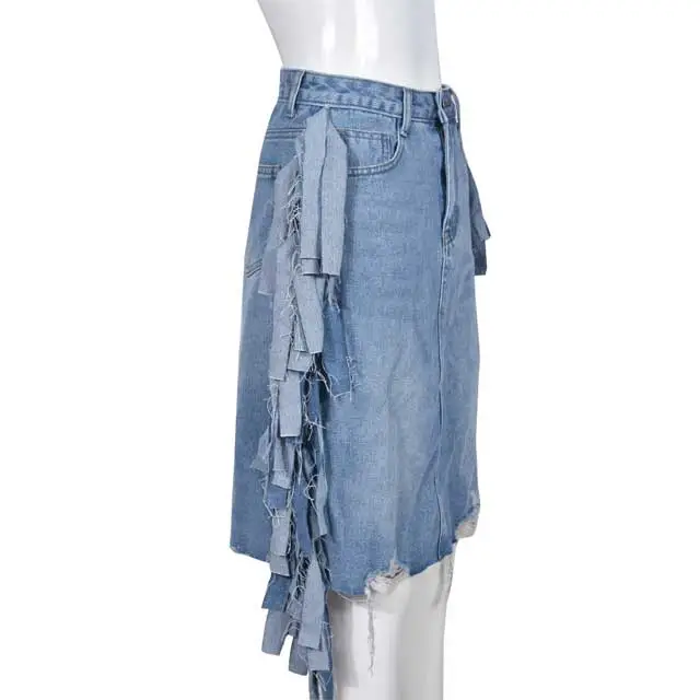 Denim Fringe Skirt