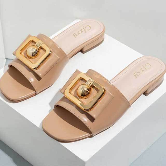 Open Toe Chunky Heel Slides Shoes