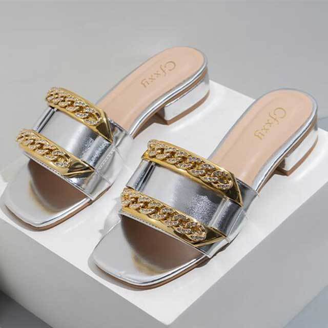 Snake Skin Printed Open Toe Thick Heels Slippers Sandals