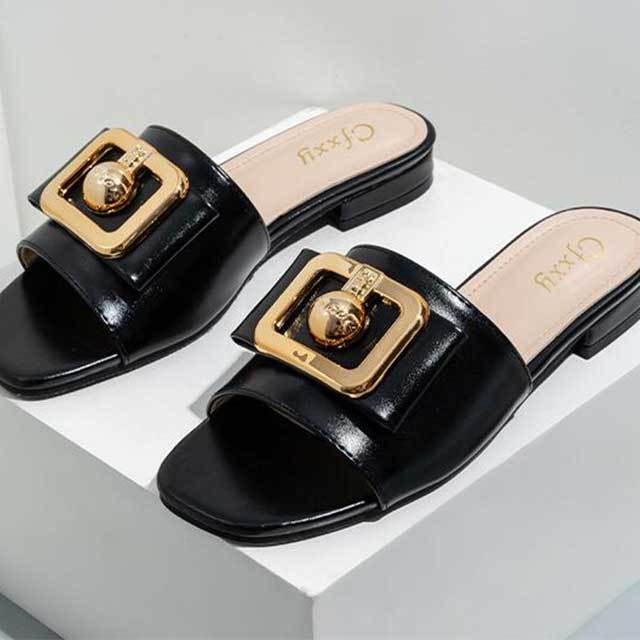 Open Toe Chunky Heel Slides Shoes