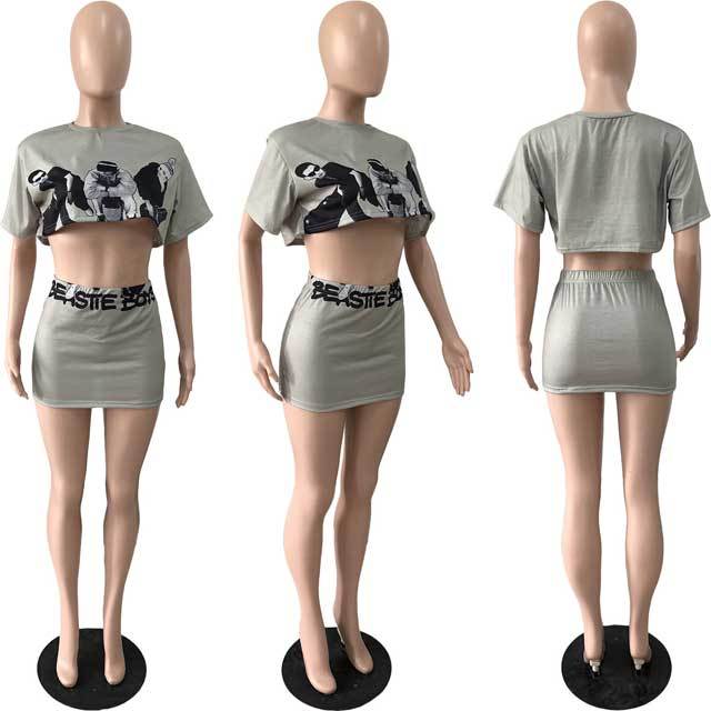 Printed Crop Top Mini Skirt Set