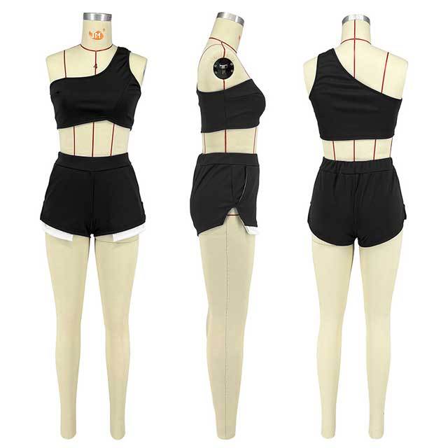 Single Shoulder Top Biker Short Set