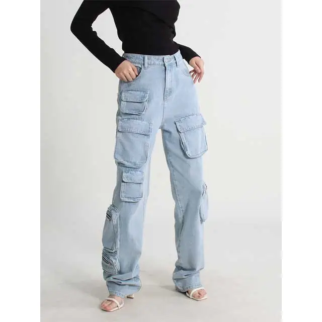 Vintage High Waist Cargo Jeans With Pockets