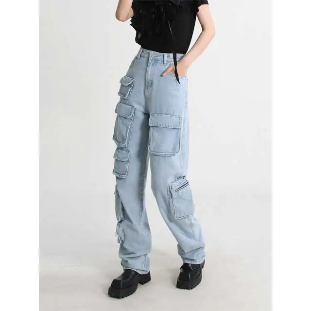 Vintage High Waist Cargo Jeans With Pockets