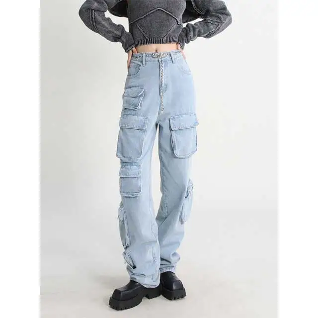 Vintage High Waist Cargo Jeans With Pockets