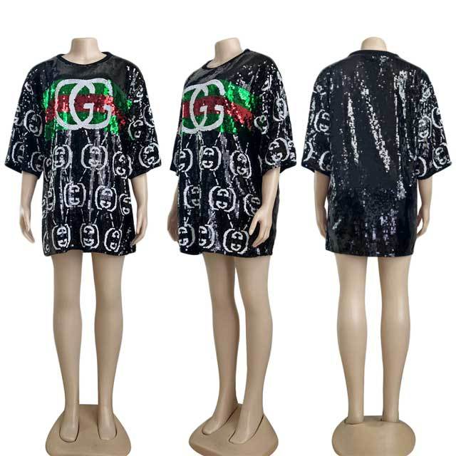 Fashion Short Sleeve Sequin Dress