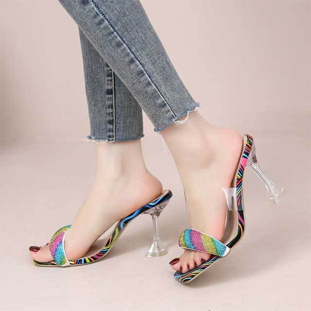 Rhinestoned Open Top High Heel Sandals Shoes