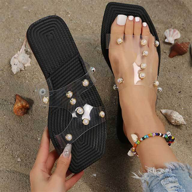 Transparent PVC Perls Design Flat Slippers