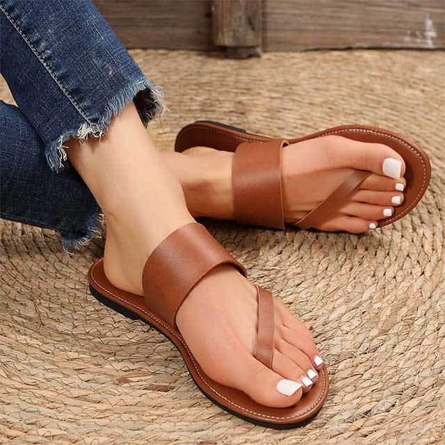 Pu Leather Flat Flip Flops Sandals