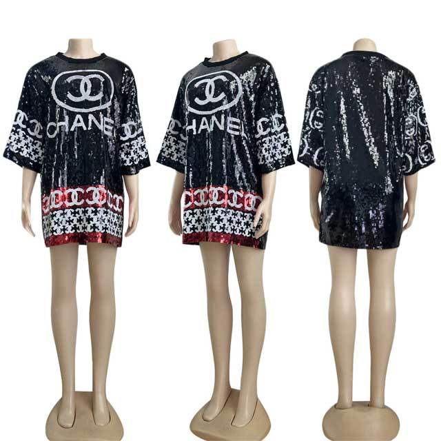 Fashion Short Sleeve Sequin Dress